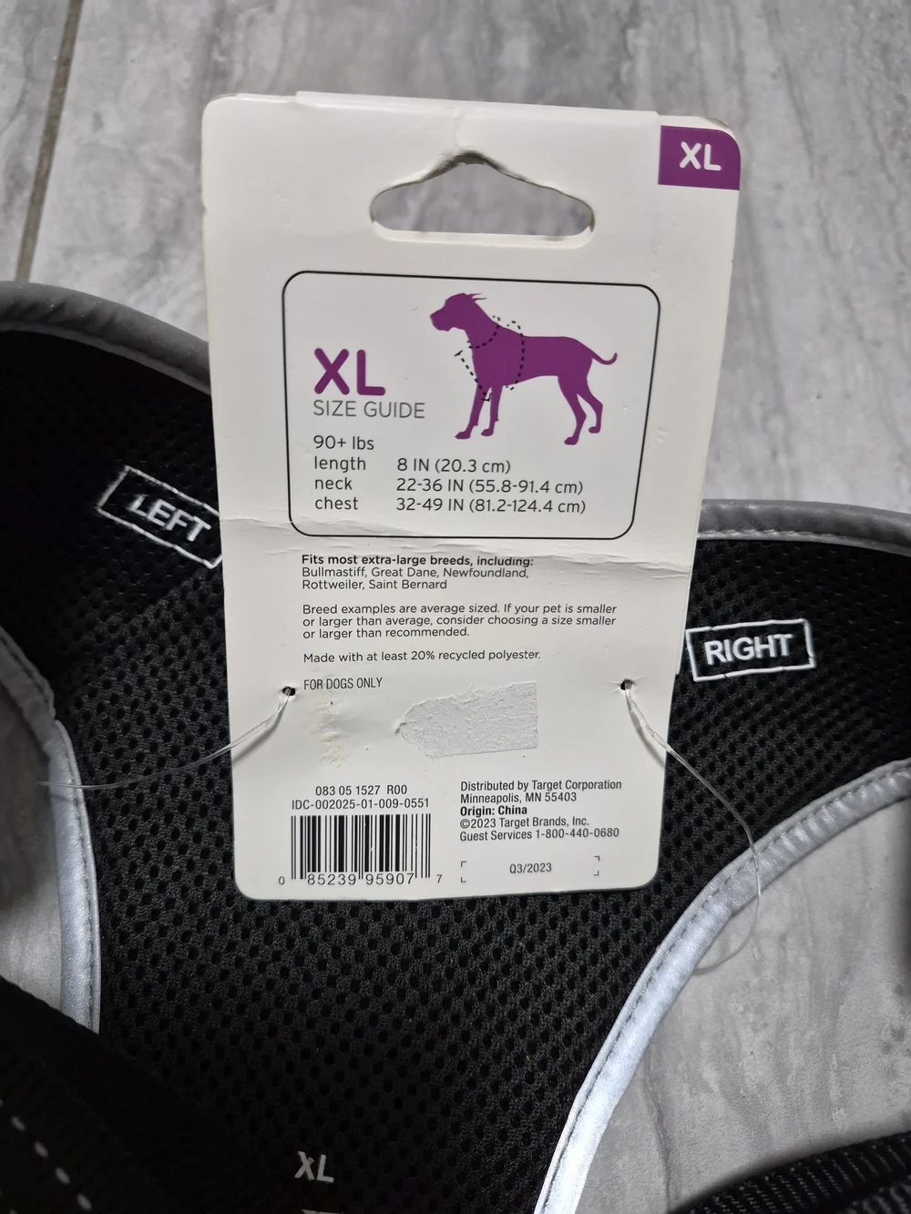 Boots & Barkley Ajustable Reflective Dog Harness Black Up To 90 Lbs XL